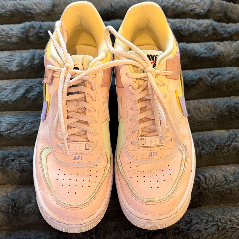 Nike AF1 Shadow Pink and Yellow Sneakers